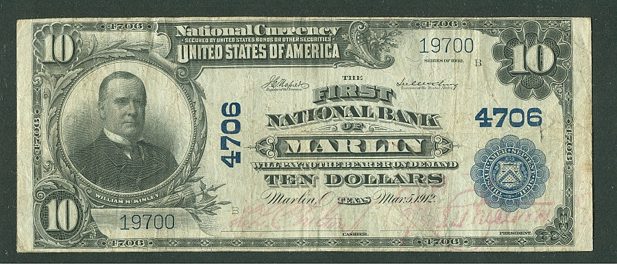 The First National Bank of Marlin, TX, Charter 4706, 1902PB $5,